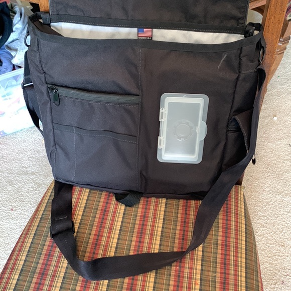 Black canvas gender neutral diaper bag, lots of pockets - Picture 3 of 6